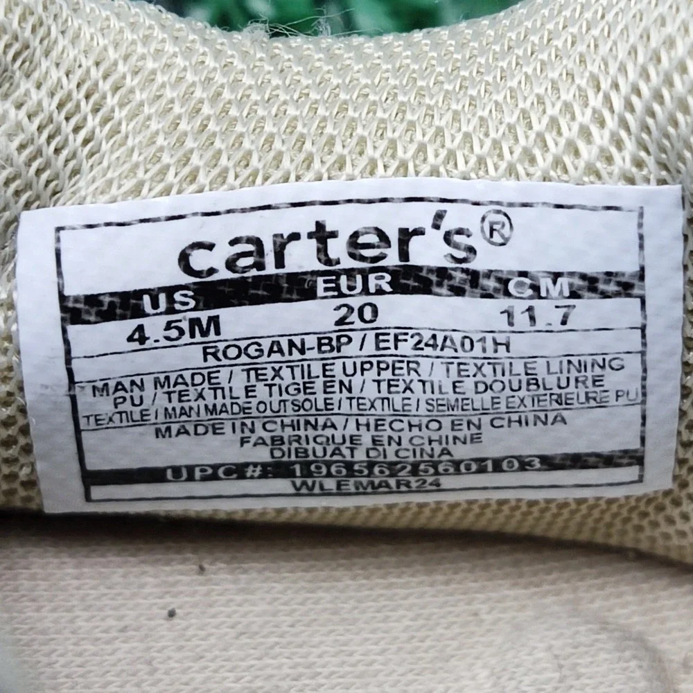 Carter's Sneakers‎ Kids 4.5M Tan Rogan-BP Athletic Hook Loop Mesh Speckled Sole
